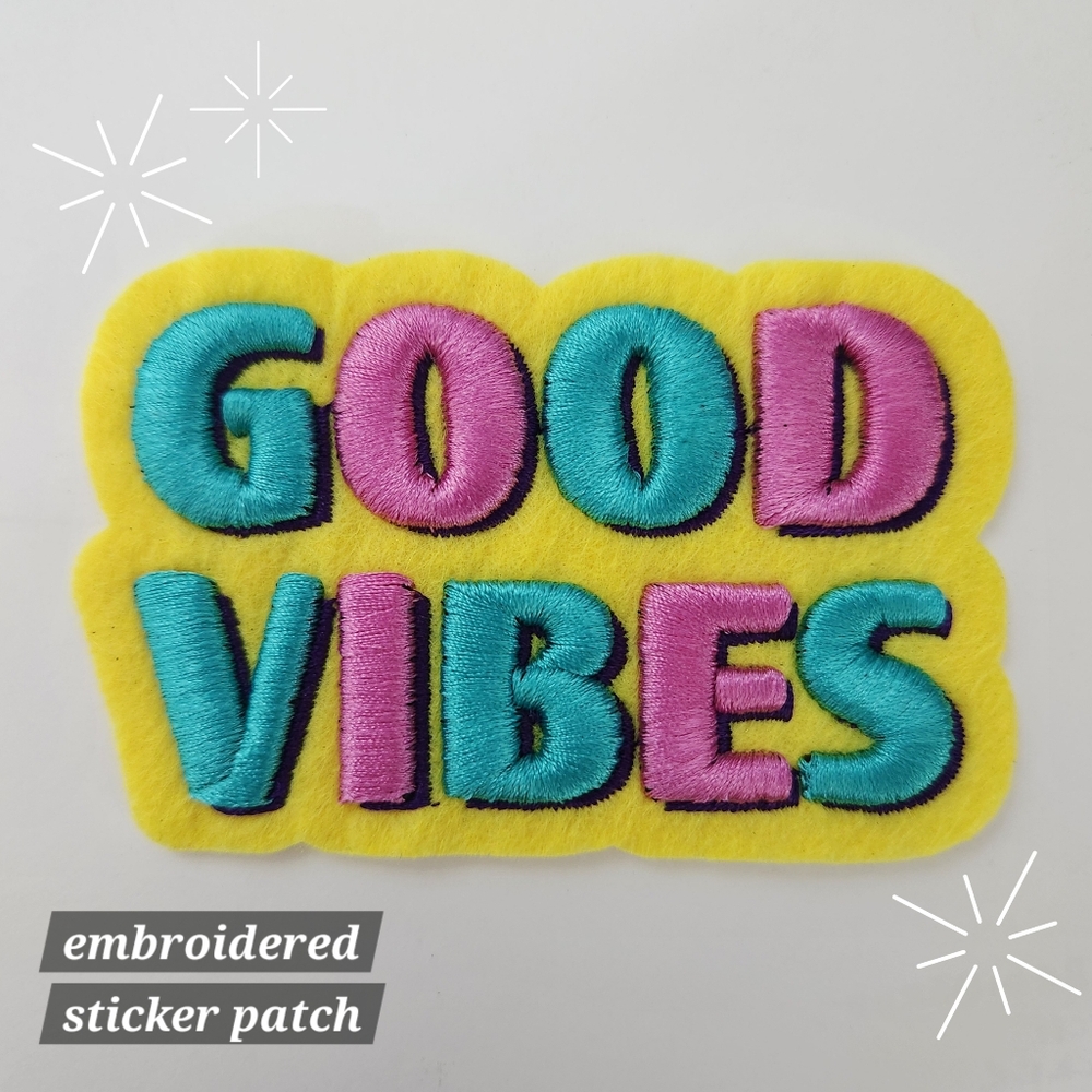 "Good Vibes" Sticker Patch, Embroidered - Colorful Funky Retro Novelty